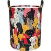 Circular Hamper Storage Basket Dogs Pattern Print Laundry Basket with Handles, Collapsible Fabric Bucket Organizer