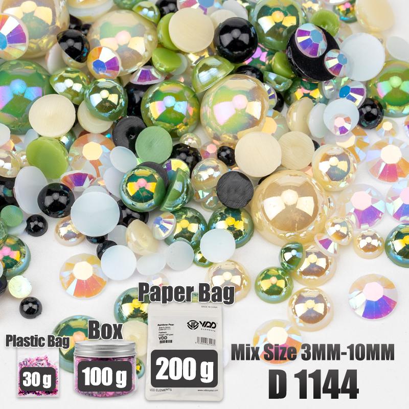VDD 30/60/100/200g Mix Size ABS Half Round Pearls Flatback Beads Color Resin Rhinestone Crafts Nail Art DIY Decoration