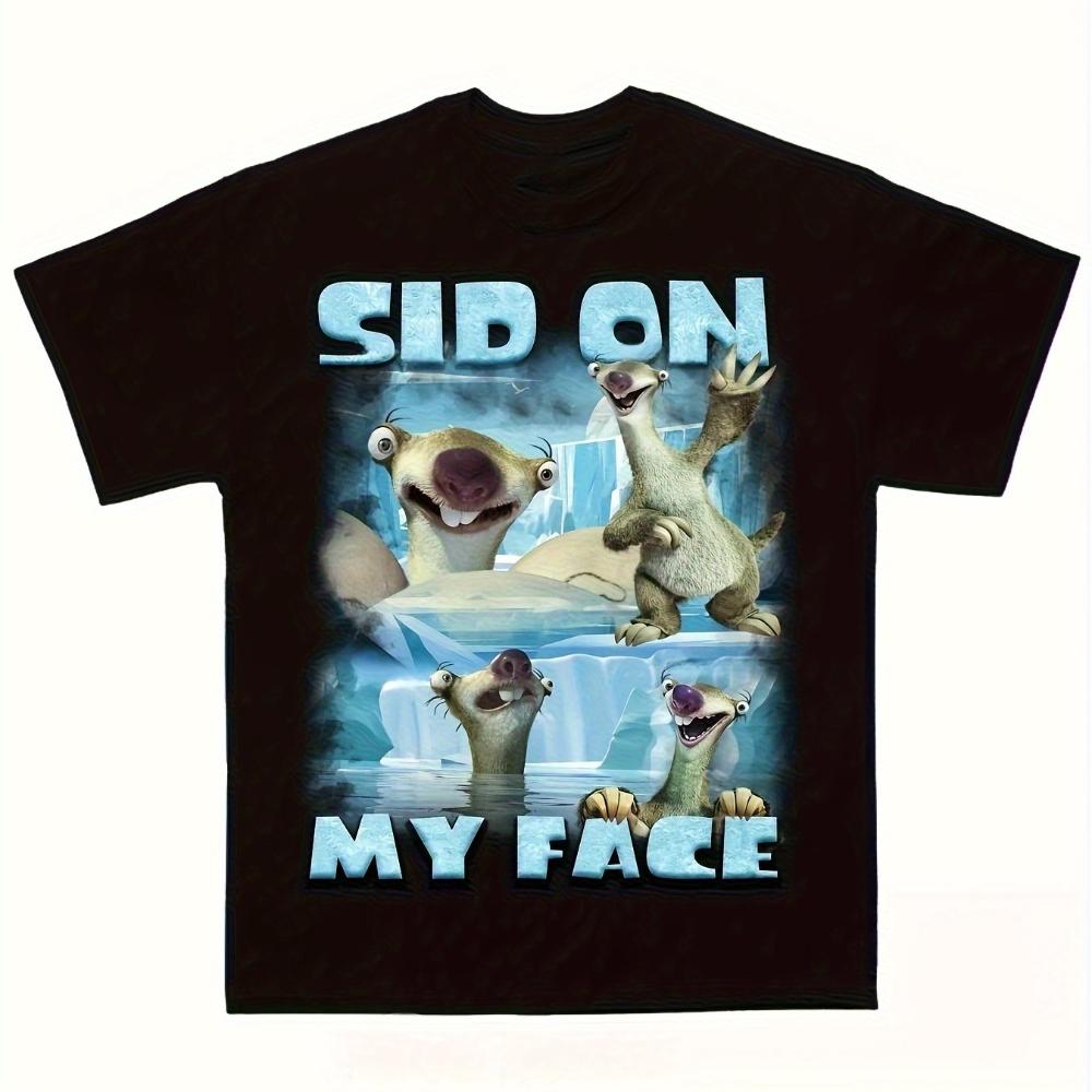 

Unisexs Womens Black Sid on My Face Ice Age Funny Expressions Viral TShirt Breathable Short Sleeve TShirt Cartoon Sloth Graphic 4XL