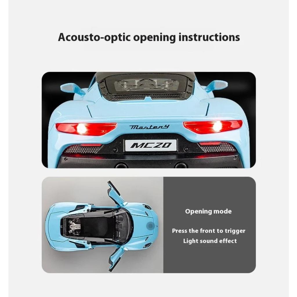 Diecast 1/22 Maserati MC20 Super Sports Car Alloy Model Sound & Light Pull Back Toy Boy Sports Car Toy Birthday Present for Kid