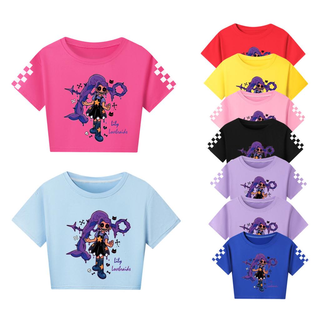 5602 Kids Girls Lily Lovebraids Print Short Sleeves Short T-Shirt Crop Top