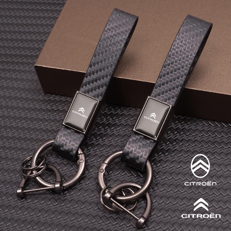 Leather Auto Emblem Keychain High Quality Key Ring For Citroen C3 C5 C5X C4 e-C4 X e-C3 C-Elysee Berlingo C1 C-Crosser C6 C2 AIR