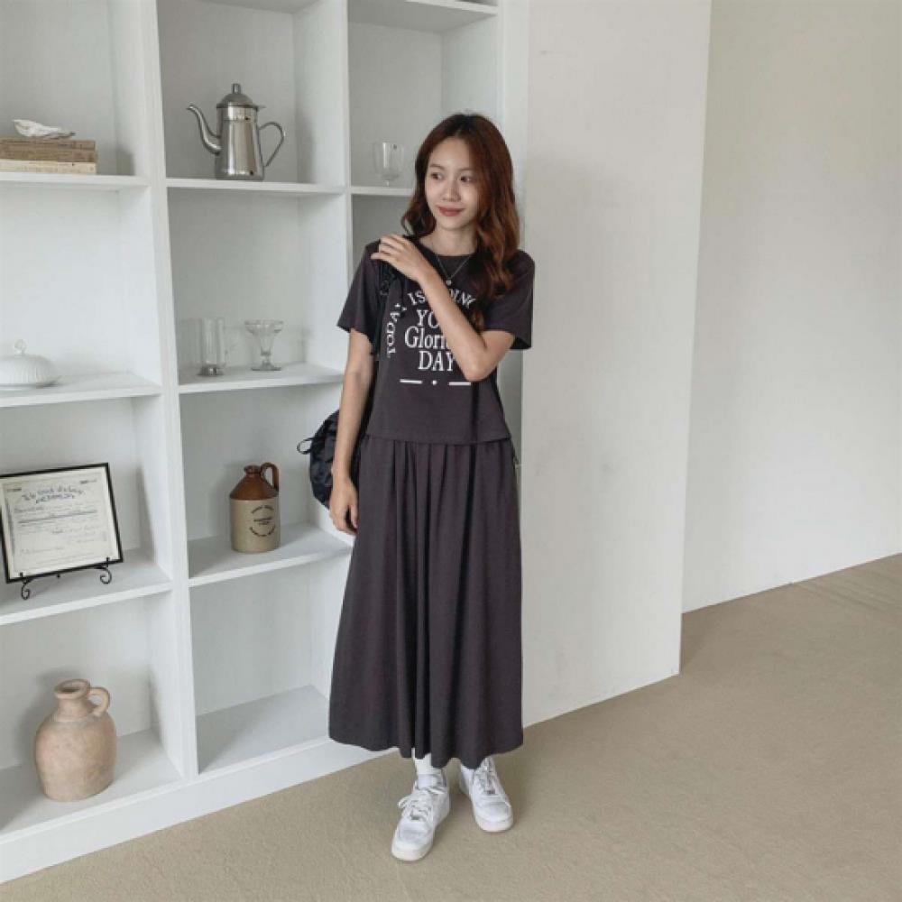 New ArrivalS Open Run Women S caSual ShorT Sleeve T ShirT And Flare Long SkirT