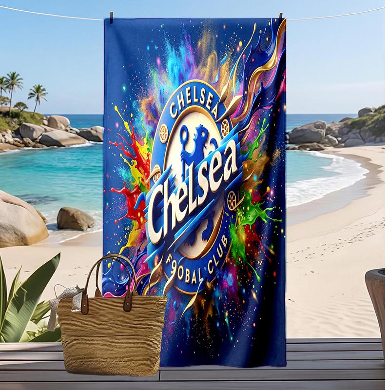 Asciugamano da Spiaggia Stampato Chelsea FC Asciugamano Morbido ad Asciugatura Rapida Coperta da Spiaggia Rettangolare Grande Portatile per Viaggi Piscina