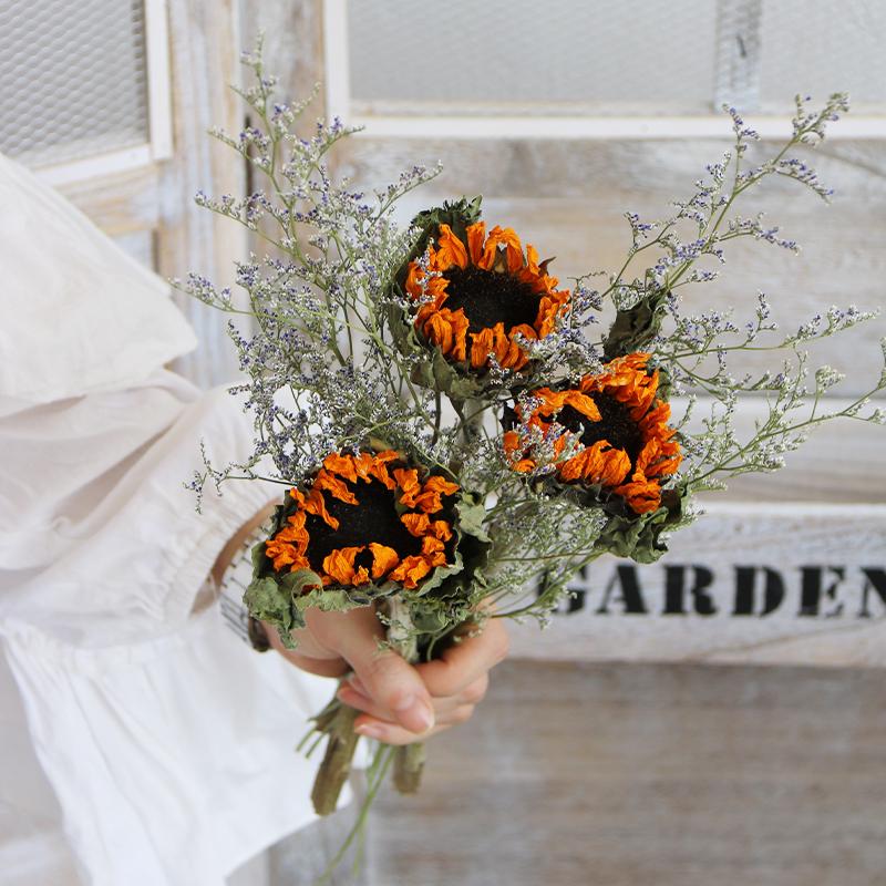 Sunflower Teddy Dried Flower Bouquet - Yunnan Natural Air-Dried Arrangement for Living Room Decor