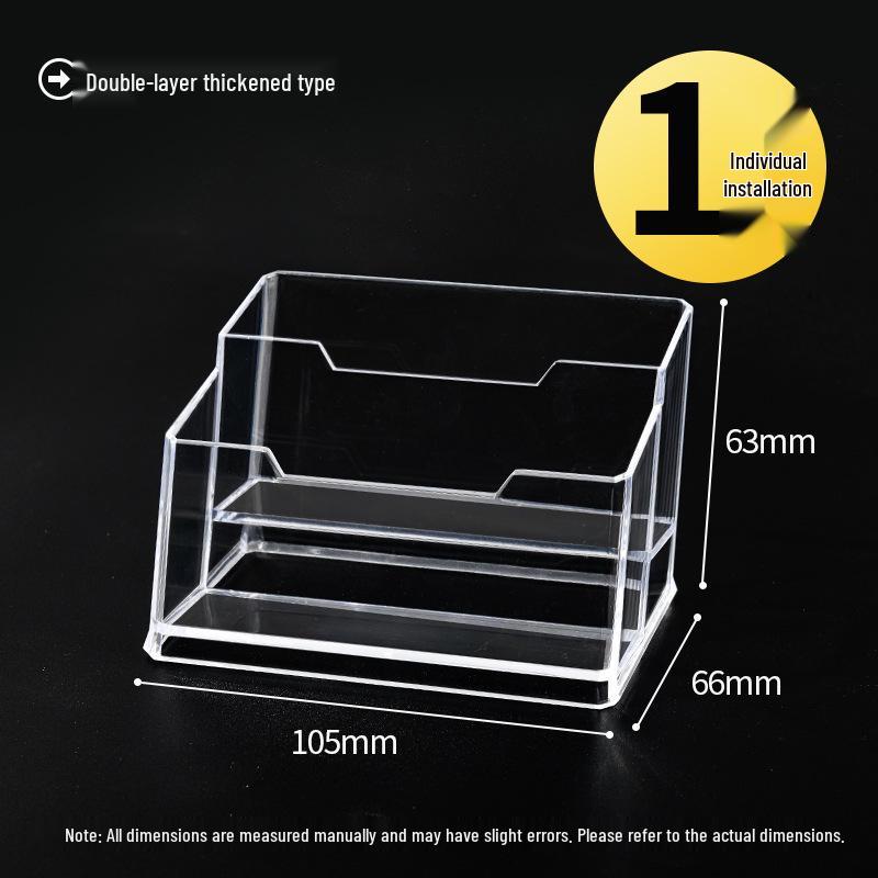 Suport transparent din acril pentru cărți de vizită, design minimalist cu mai multe compartimente și capacitate mare pentru depozitare pe birou.