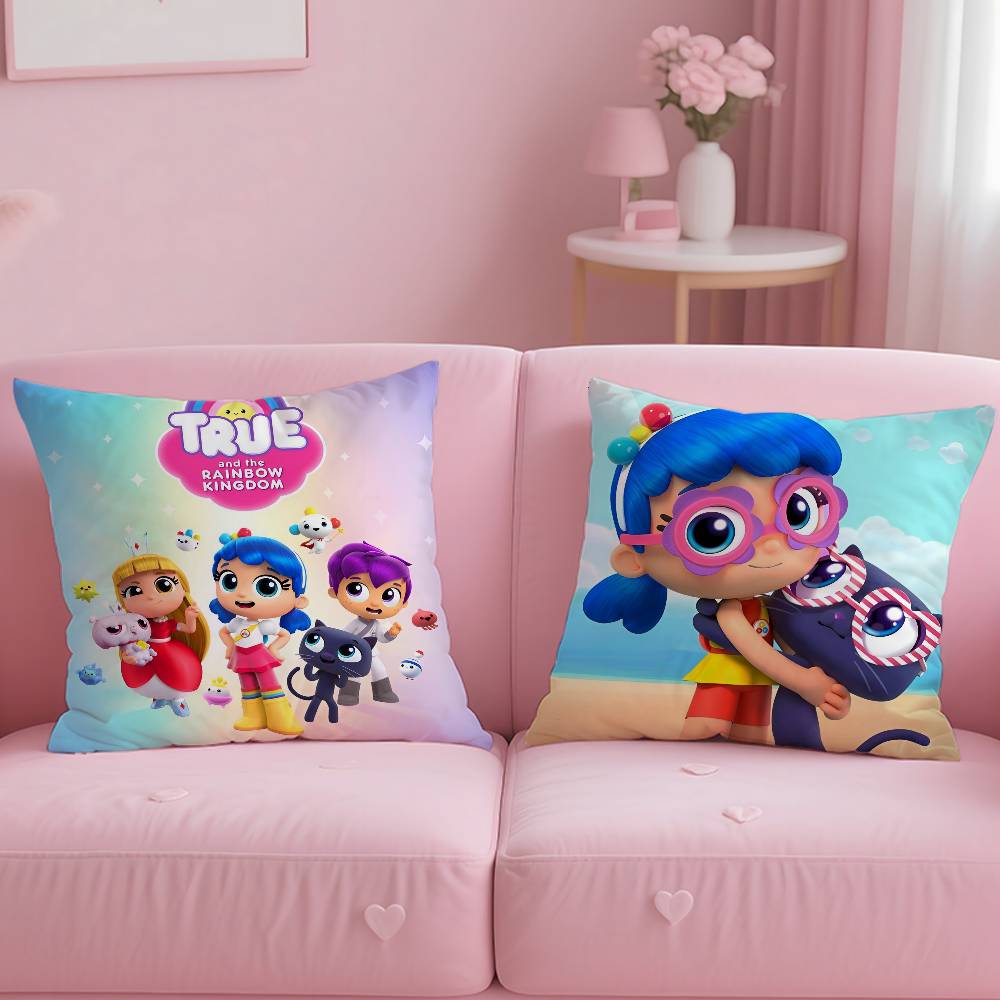 Kwaii True R-Rainbow Kingdom Pillow Case Anti-dustmite Pillowcase Invisible Zipper Silky Short Plush Sofa Cushion Cover