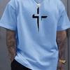 Cotton Summer Men's 100% Pure Cotton Casual Loose Plus Size Cross Creative Printed Sports Comfortable Round Neck Short Sleeved T-shirt