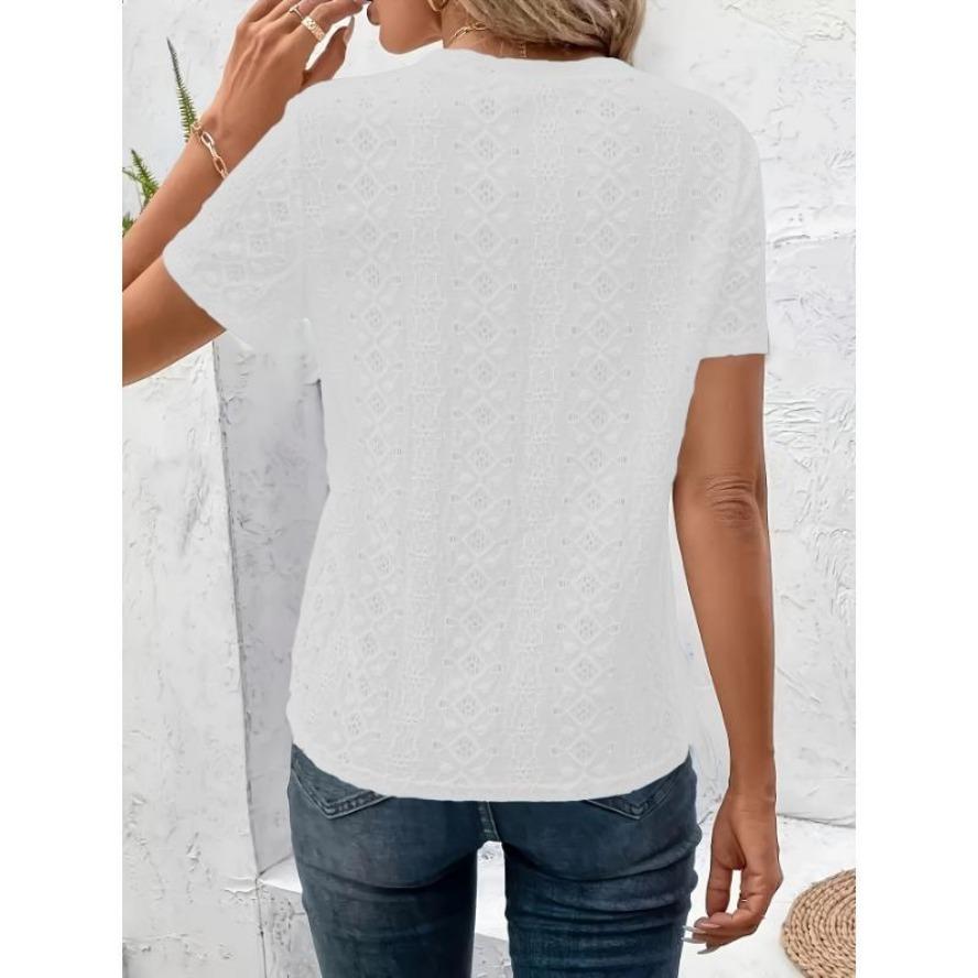 YYFS Damenmode, lässig, Sommer, Frühling, einfarbig, bedruckt, kurzärmelig, O-Ausschnitt, Blusen und Hemden