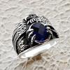 Luxury European and American Retro Trendy Men Domineering Inlaid with Blue Gemstone Rings, Punk Men's Eagle Wings Ring