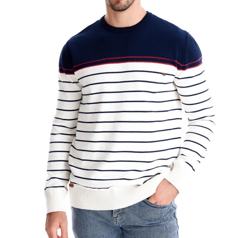 Autumn and Winter New Striped Color Matching Long Sleeve Men's Knitwear