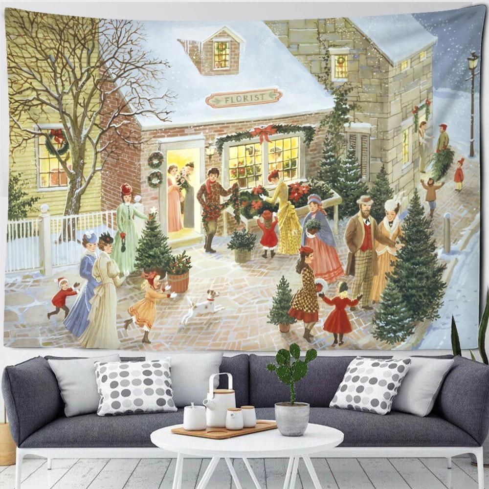 Christmas Snow Forest Scenery Tapestry Bedroom Living Room Home Wall Decoration