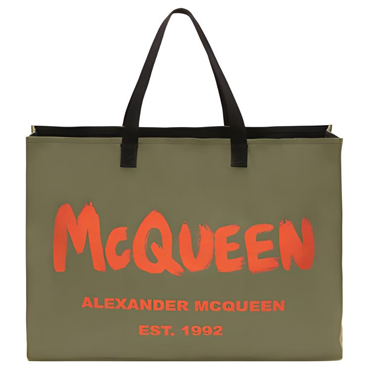 New Alexander McQueen Cotton One Shoulder Handbag Men's Army Green 6628651AABX2868