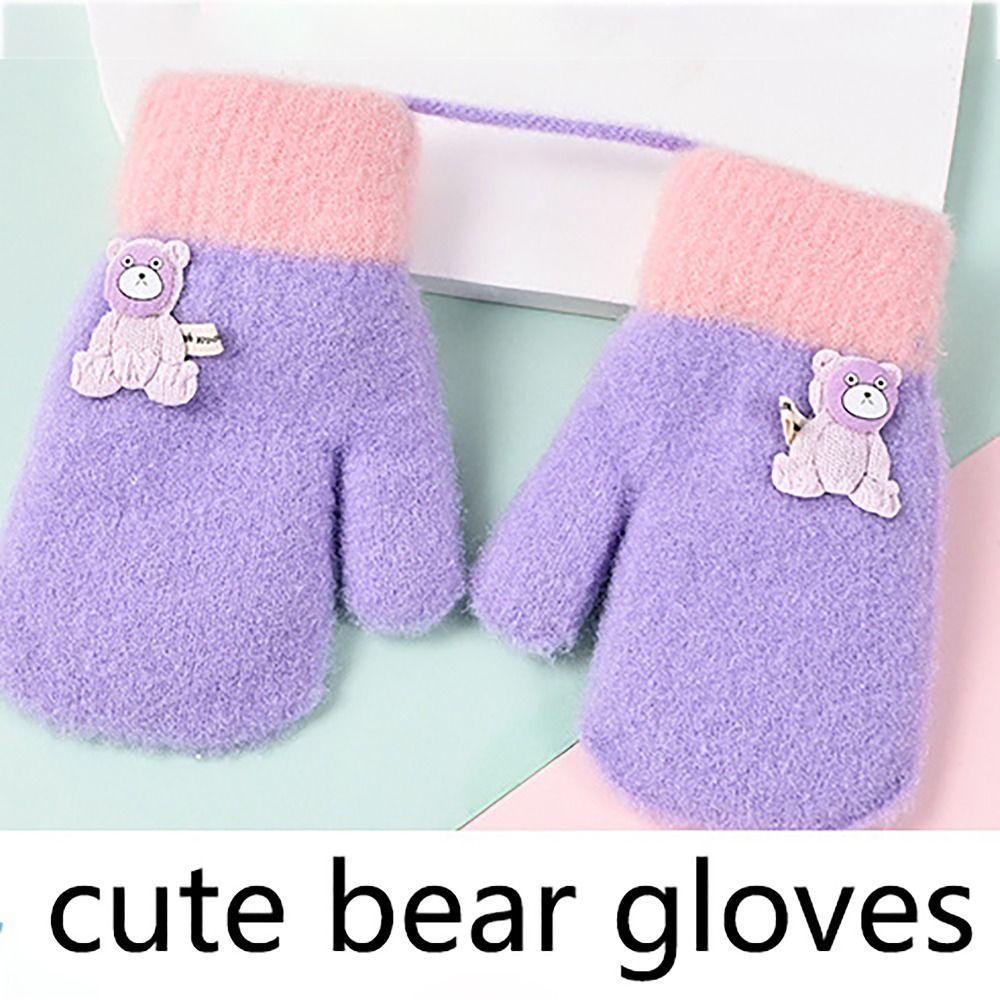 Cute Bear Kids Winter Gloves Knitted Wool Glove Bracers Hand Warmer For Children Toddler Kids