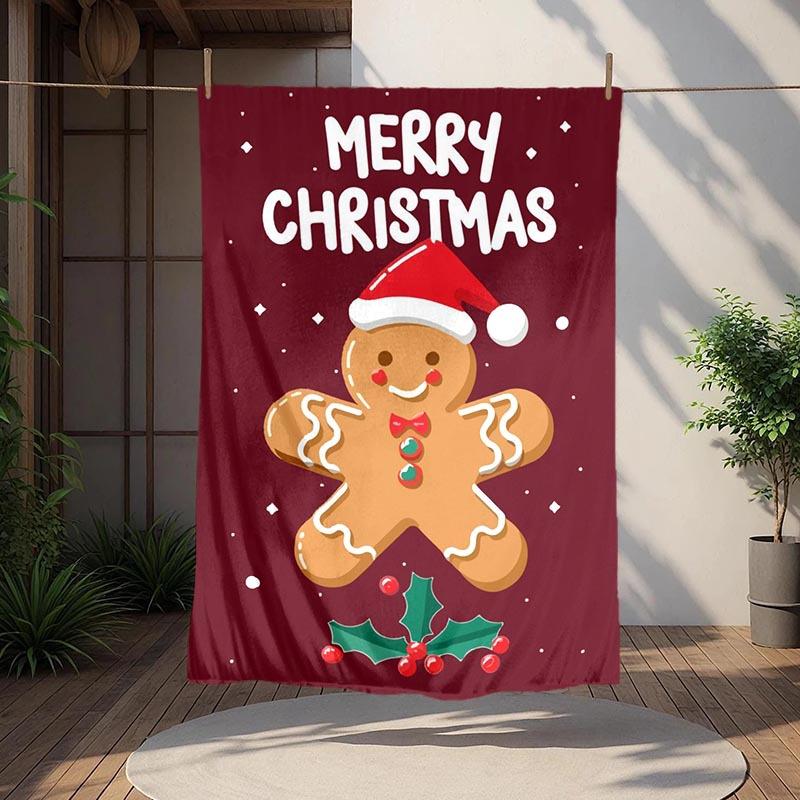 

1pc Christmas Gingerbread Man Printing Lightweight Flannel Blanket, Comfortable and Warm Blanket, for Camping Sofa Bed and Couch Office, Gift 100x150cm