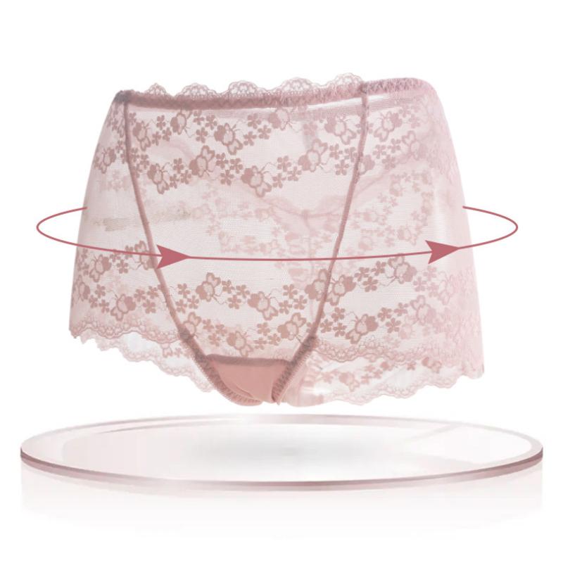 New Middle Waist Women Transparent Sexy Mesh Lace Thin Flower Underwear High Elasticity Seamless Breathable Panties Briefs