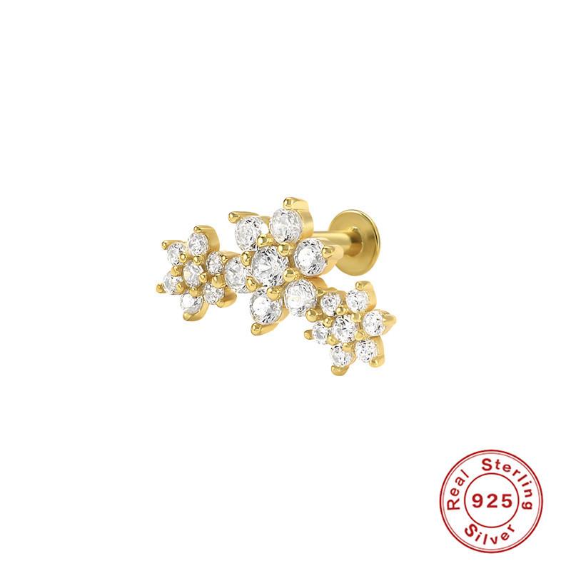 

Серьги-пусеты из стерлингового серебра 925 пробы в виде пятилепесткового цветка с плоской головкой и внутренней резьбой для пирсинга хряща, серьги, серьги с бриллиантами цвета AB