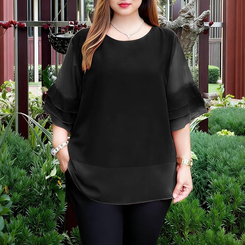 ZANZEA Women Casual Round Neck Solid Color See-Through 3/4 Sleeve Loose Cover Up Blouse
