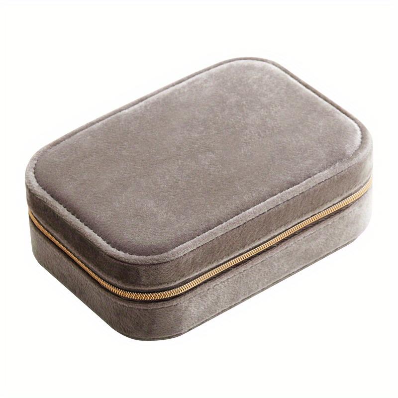 

3-Layer Velvet Jewelry Box With Zipper Closure Multipurpose Rectangular Organizer With Necklace Hooks For Earrings Watches Hair Ideal For Home сірий