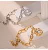 Minimalist Gold-Plated Titanium Steel Pendant with Diamond-Accents - Geometric Oval Design Jewelry Set.