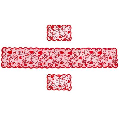 5er Pack Valentinstag Dekorationen Sets Spitze Rotes Herz Tischläufer und Platzsets Valentinstag