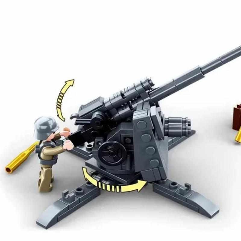 115PCS WW2 Military Weapon Building Blocks 88MM Flak Anti-Tank Model Bricks Set with Figures Educational DIY Toys for Kids Boys No Box