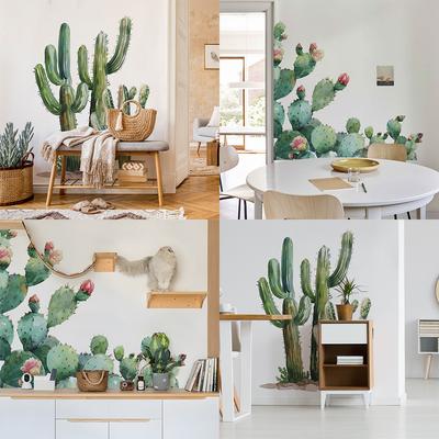 Painted Small Fresh Green Plant Cactus Bedroom Living Room Wall Beautification Decorative Wall Stickers Self-adhesive