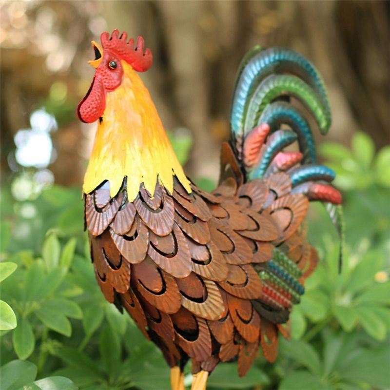 AEE4-Metal Rooster Decor,Yard Chicken Decor,Outdoor Garden Statues, Chicken Sculpture For Backyard Decor & Lawn Ornaments
