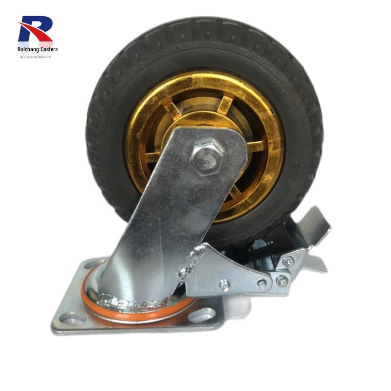 Heavy-Duty Silent Swivel Casters with Brake - Gold Rubber Wheels for Hand Trucks (4/5/6/8 Inch)