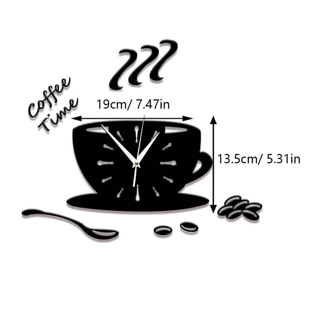 3D Acrylic Coffee Wall Clock Modern Kitchen Decor DIY Hollow Numeral Timepiece Red Wall Clock Home Decor