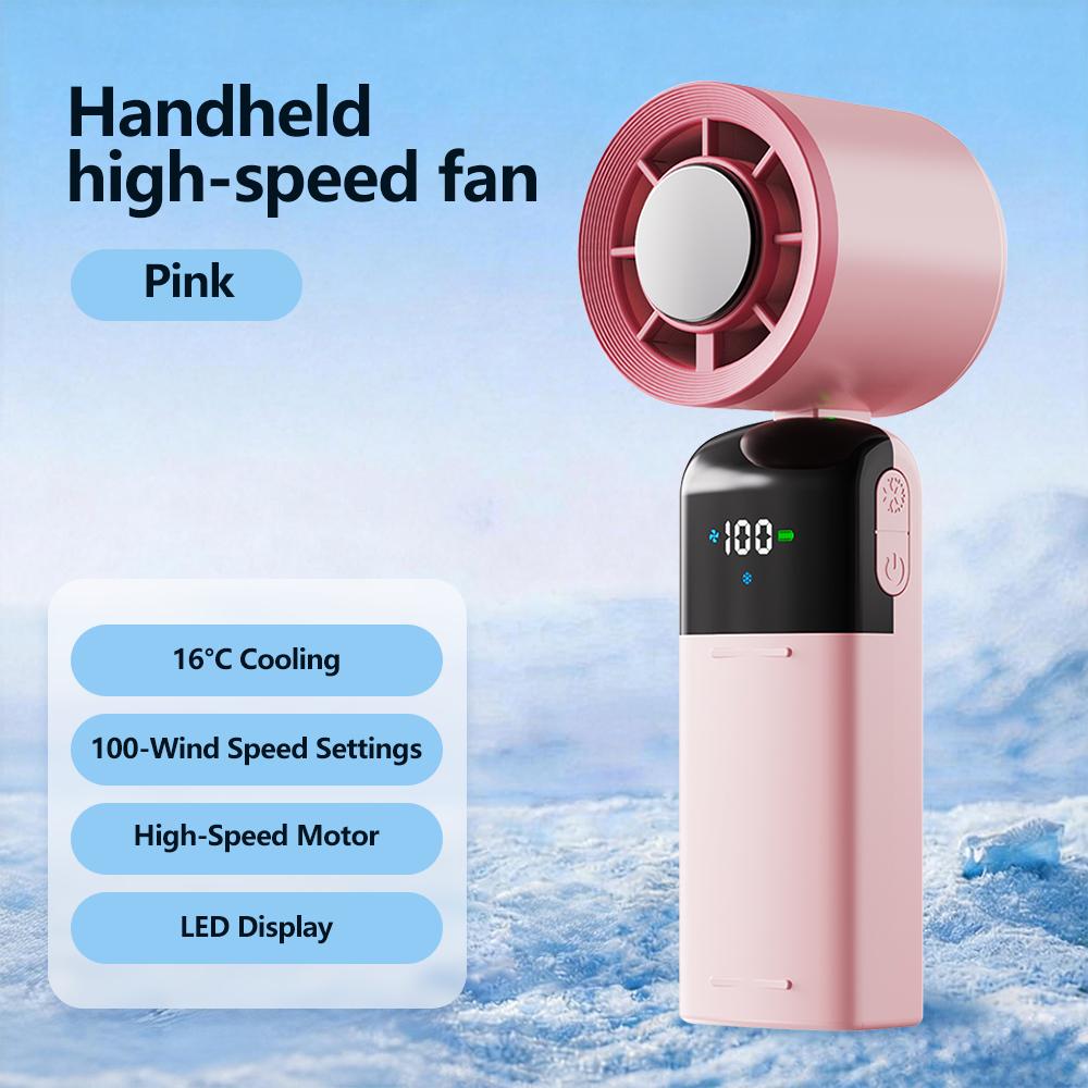 Handheld Mini Ice Compress Turbofan with Lanyard LED Digital Display Quite and High-Speed USB Rechargeable Air Cooling Fans