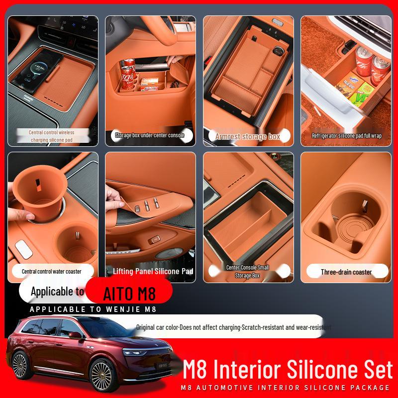AITO M8 Car Interior Silicone Protector Set - Central Control & Cup Holder Accessories