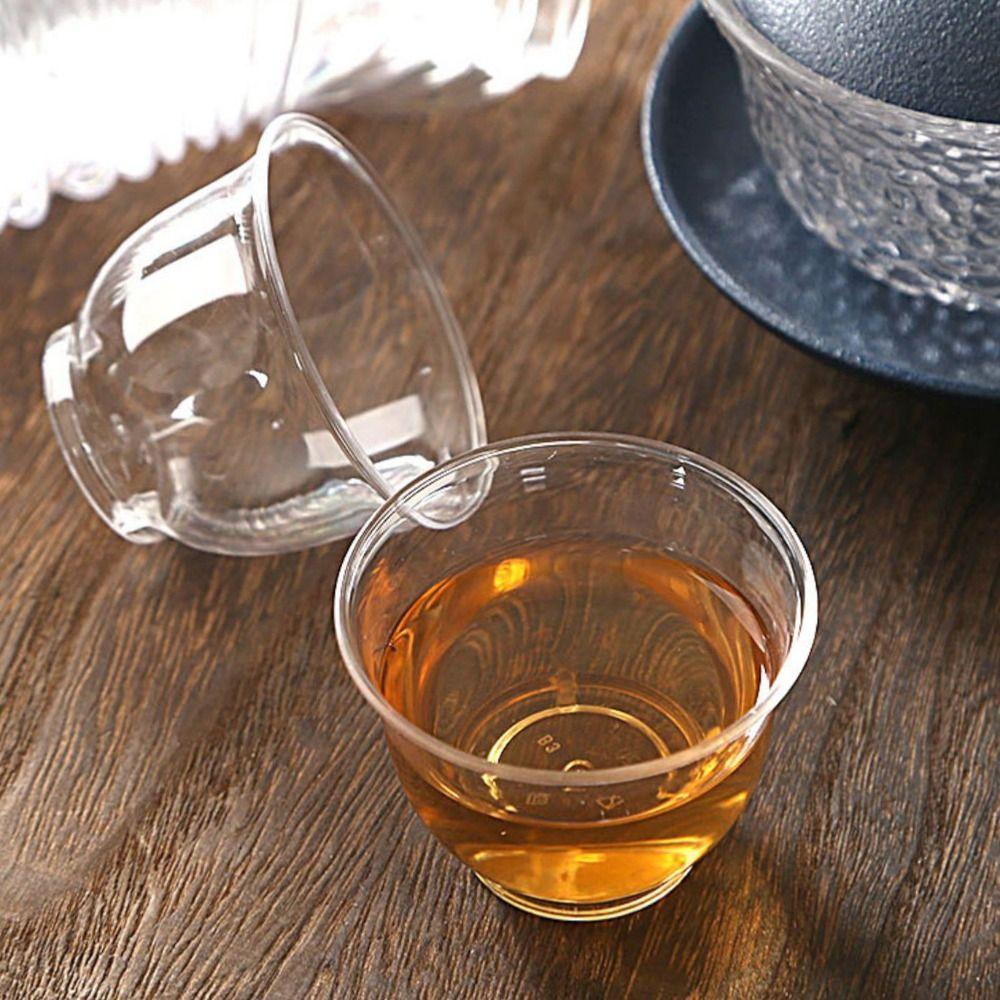 50pcs Thickening Clear Plastic Tea Cup Disposable Kung Fu Tea Cup Drinkware Shot Cup  Office