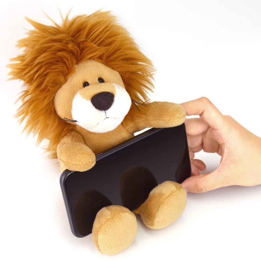 NICI Lion Mobile Plush W12xD19xH23cm Stand, German-made, Toy, Gift, Animal, Lion, Fluffy, Smartphone/Mobile Stand, Brown,