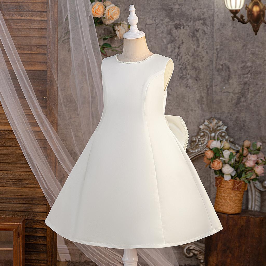 Flower Girl Princess Dress For Weddings Summer Kid Formal Bow Long Gown For School Evening Party Children New Year Cloth ALP613