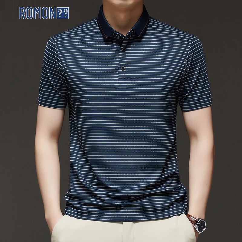 ROMON Men s Casual Striped Short Sleeve Polo Shirt XL