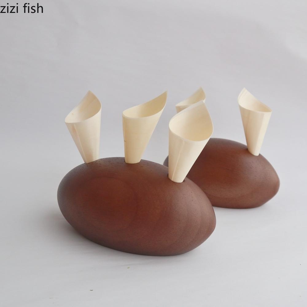 Walnut Dim Sum Rack 2 Holes 3 Holes Chicken Rolls Rack Dessert Plate Featured Tableware Dim Sum Dish Ice Cream Racks Cake Racks