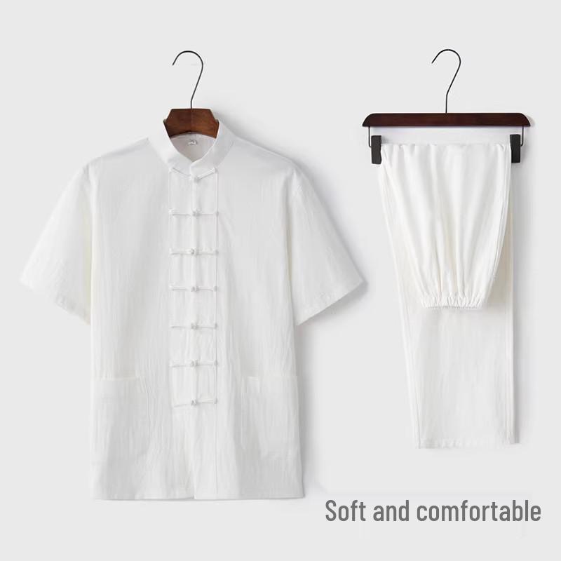 Men's Summer Cotton Linen Tai Chi Suit – Short Sleeve Tang Suit Set