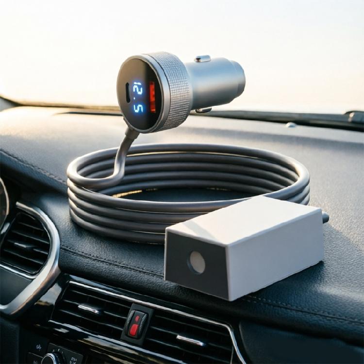 Vehicle Socket Power Adapter for Star Mini with 36V 60W DC5.5X2.1Mm Output, USB C PD45W, USB-A 3.0, Build-In Digital Display and Attached Cable
