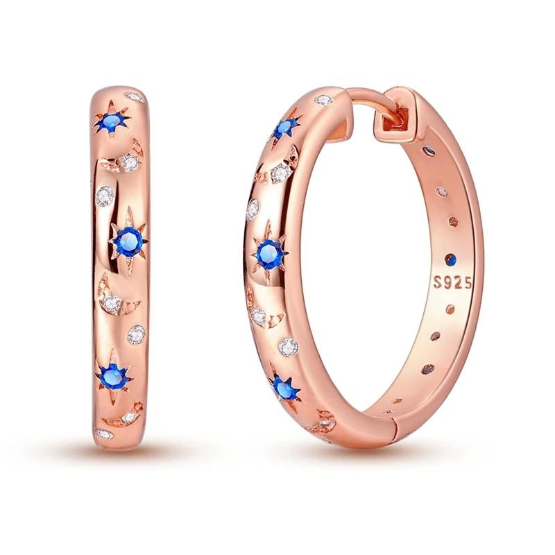 New 925 Sterling Silver Star Moon Earrings for Women Sparkling Zircon Ear Studs Luxury Romantic Fine Jewelry Gift for Girl