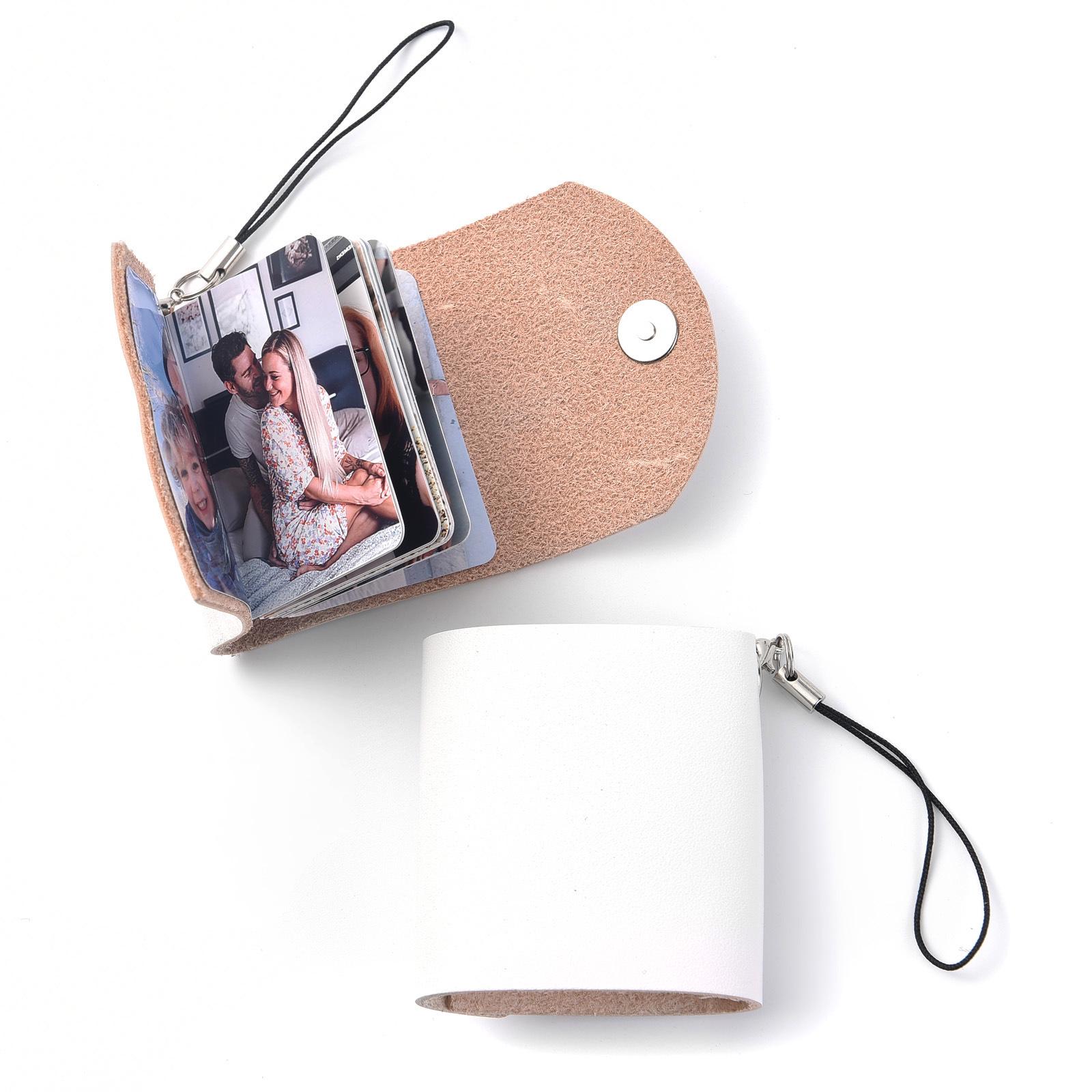 

Personalized Mini Leather Photo Keychain with DIY Color Photos – 12-Photo Album Keyring with Hanging Buckle белый