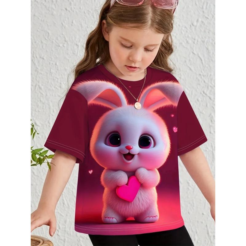 Sommar Rund Hals 3D Tecknade Djur Tryckt Topp Moderiktig Casual Kortärmad Barnflickas T-shirts