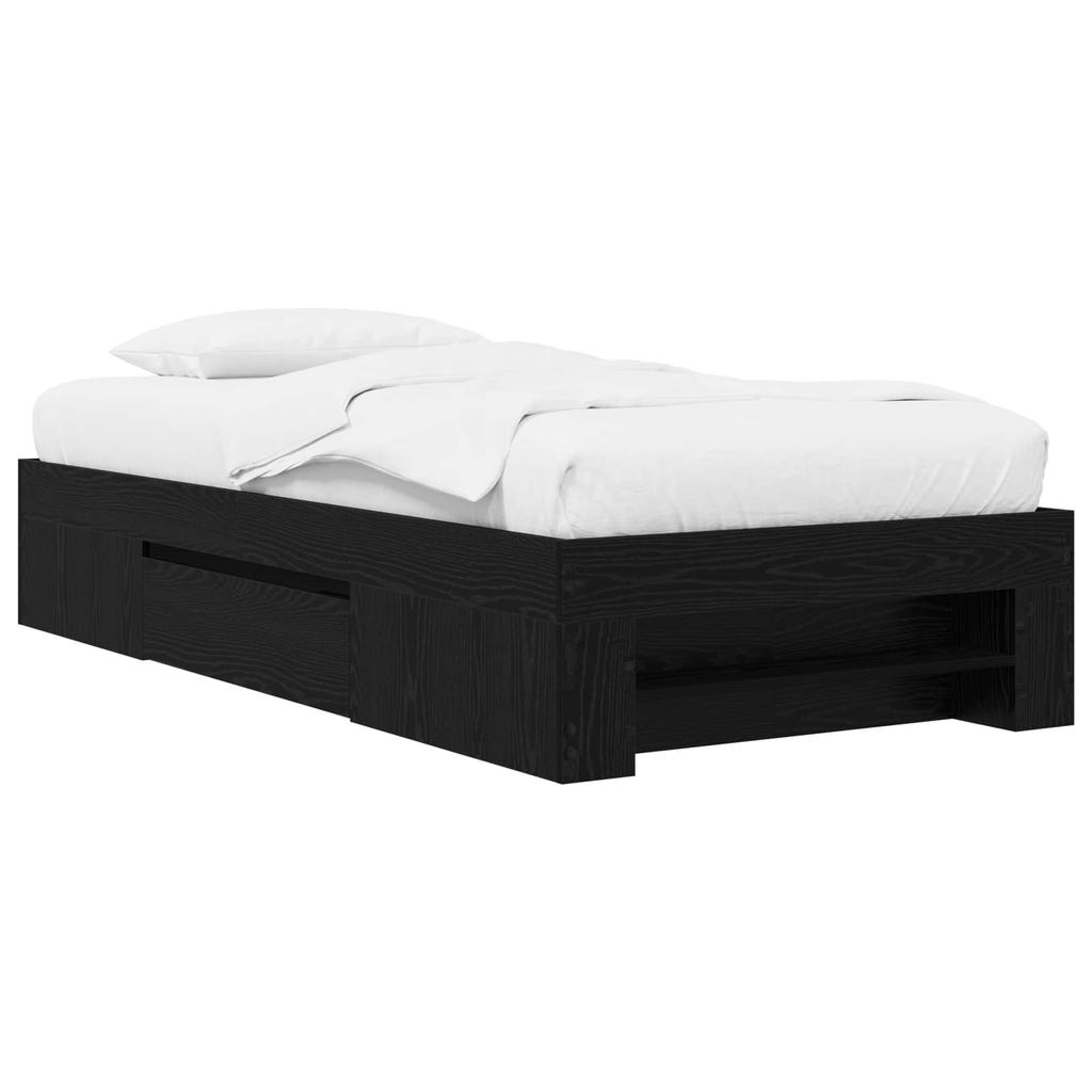 Bed Frame with Storage and Shelf Black Oak 80 x 200 cm