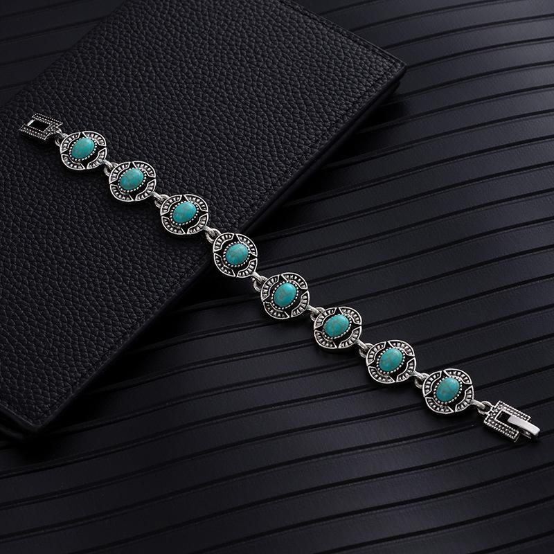 Ethnic Turquoise Diamond Flower Elegant Emerald Bracelet Vintage Western Ladies Geometric Bracelet Premium