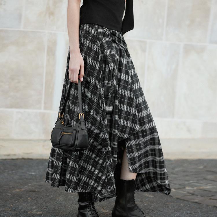 ELLE French Irregular Fashion Design Loose Versatile Slimming Plaid Midi Skirt A-Line Casual Long Skirt Women skirts ER50964