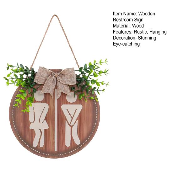 Massivholz Badezimmer Wandkunst Holz Toilettenschild, Herren und Damen Toilette Geschlechtsneutrales Schild Runde Rustikale Bauernhaus Hängeschild für Waschraum