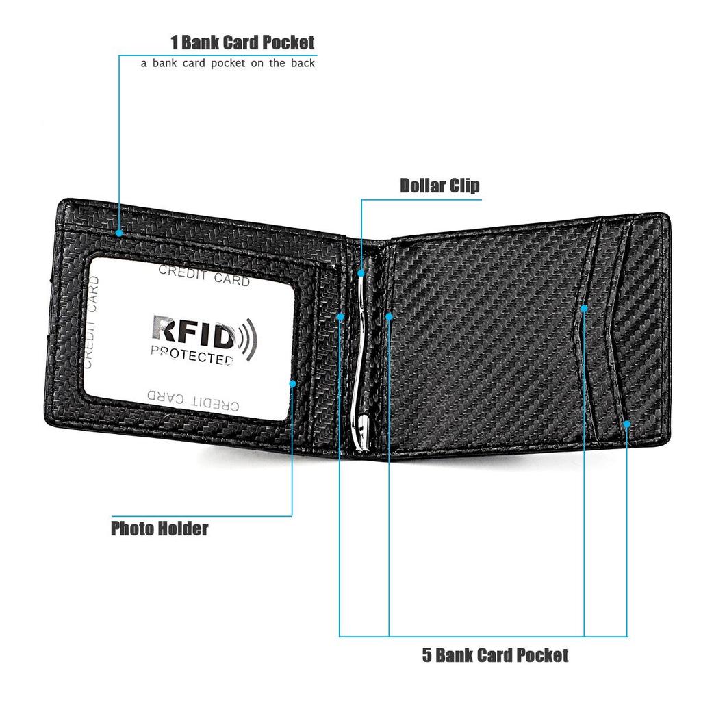 Men's Carbon Fiber Pattern RFID Short Wallet with Front Pocket Dollar Clip
