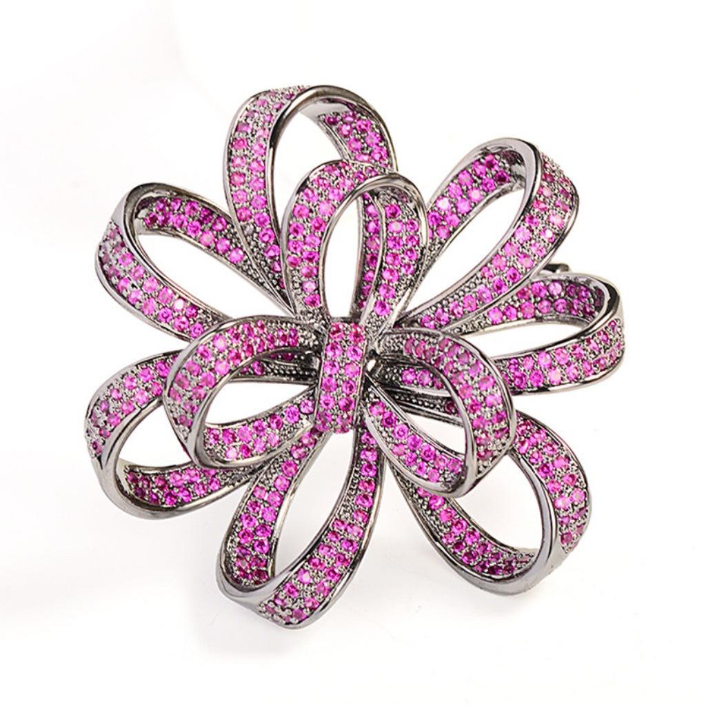 Korean High-End Flower Zircon Copper Brooch for Suits and Cheongsams