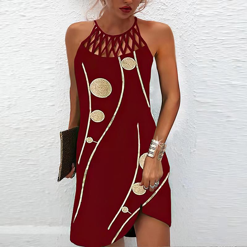 Summer Fashion Sexy Sleeveless Dress Soft Casual 3D Willow Branch Circle Print Dress Sleeveless Sling Dress Summer Suspender Dress