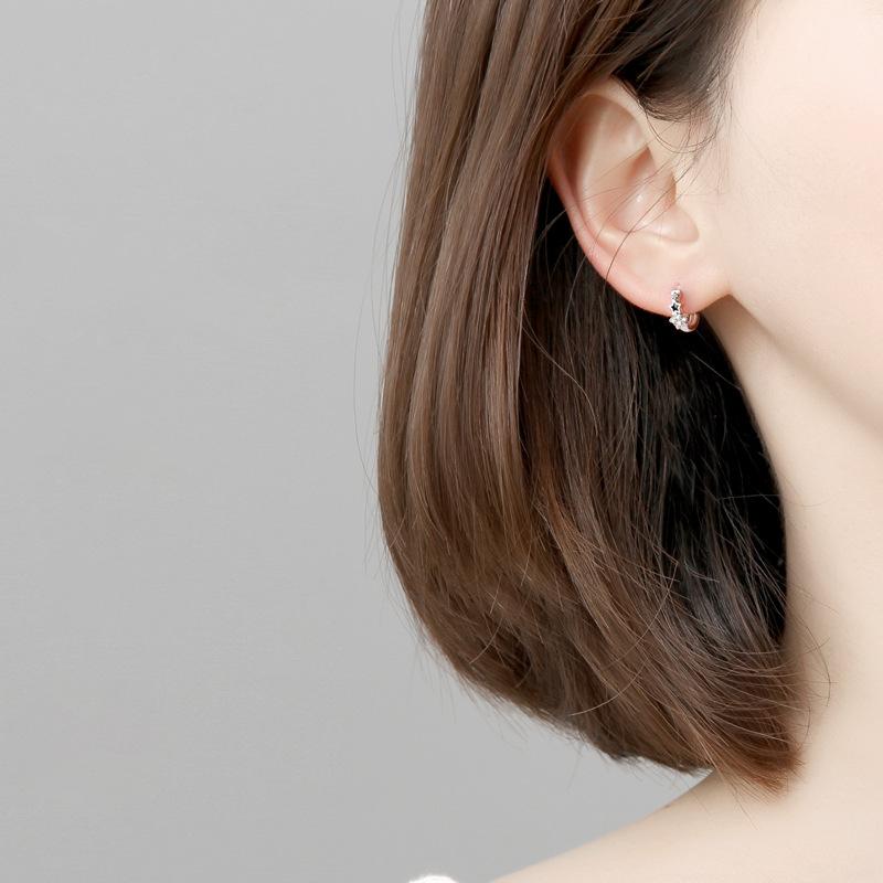 925 Sterling Silver Star Hoop Earrings Trendy Fashion Zircon Jewelry for Wedding or Party